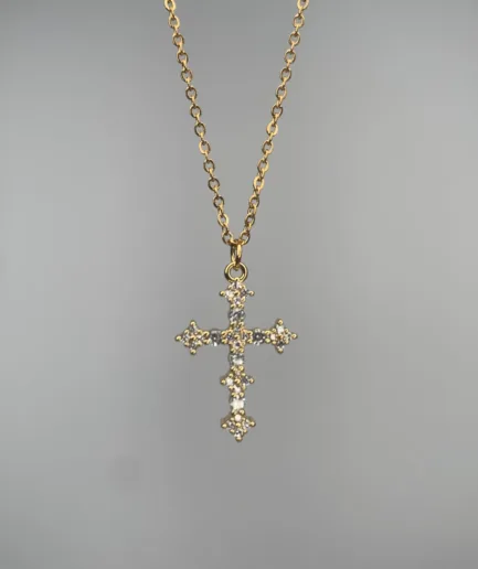Γυναικείο επιχρυσωμένο κολιέ και σταυρος διακοσμημένος με λευκά ζιργκον 2α